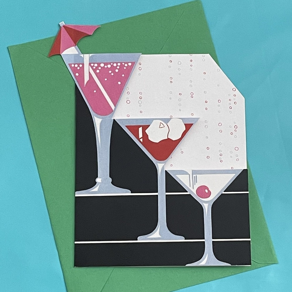 Vtg 1984 Martini Cocktail Card Invitation 80s NOS Second Nature Paper Ephemera